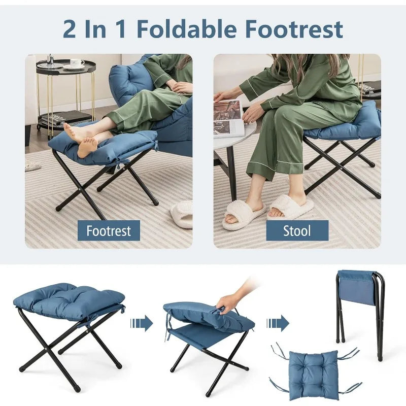 Lazy Chair with Ottoman, Accent Sofa Chair with Folding Footrest, Side Storage Pocket, Upholstered Leisure Lounge Armchair with