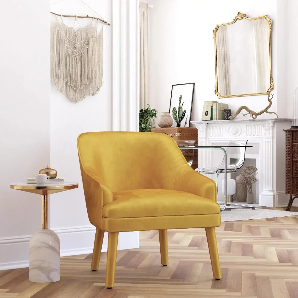 Effie Upholstered Accent Chair, Mustard Velvet Step Stool Wooden Chair Bench Low Stool Light Gray