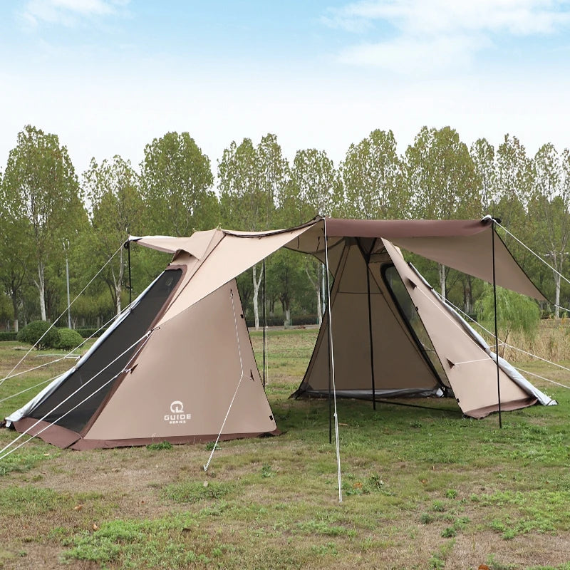 Double Peak Shelter Tent with Chimney Hole, Outdoor Camping, Large Size, Sun Protection, Waterproof Family Canopy, Glamping 300D