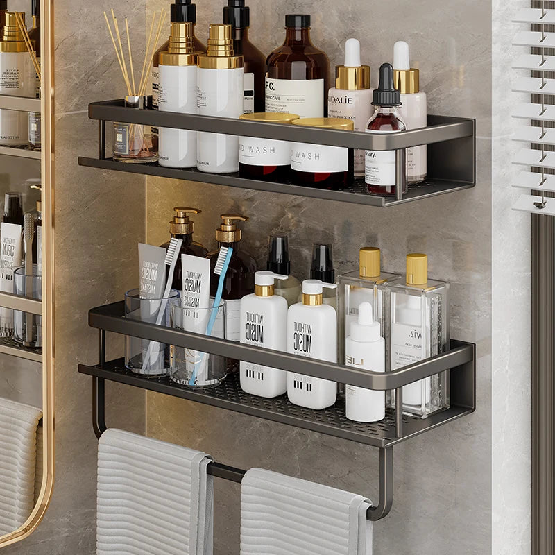 Bathroom Accessories Shelf Organizer Shower Storage Rack Gray Wall Mounted Space Aluminum Toilet Shampoo Holder Shelves 30-50CM