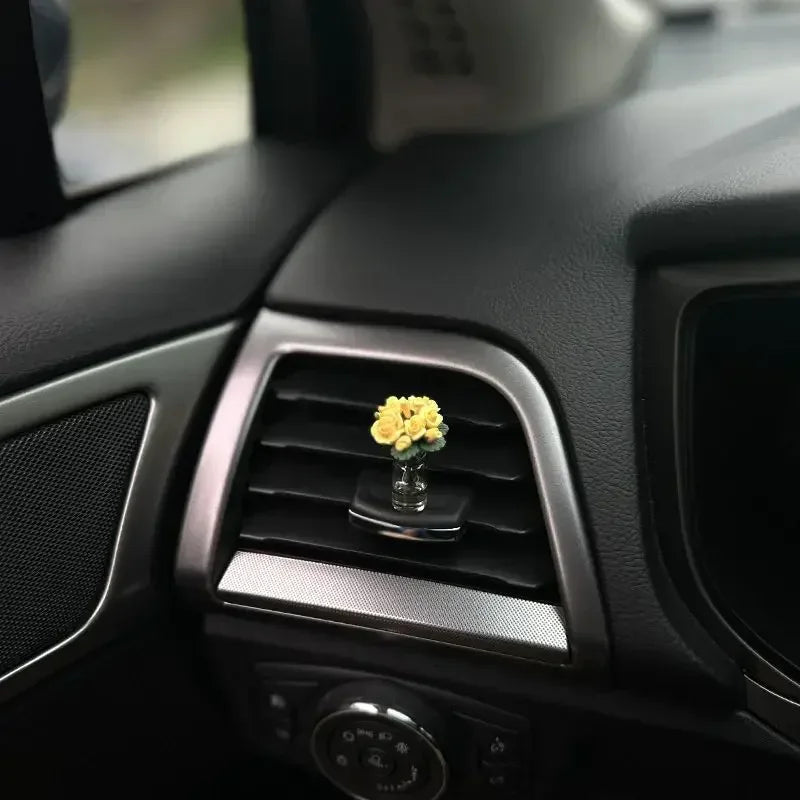 Car Ornament Model Cute Miniature Rose Sunflower Vase Auto Center Console Decoration Ornaments for Car Gifts Accessories