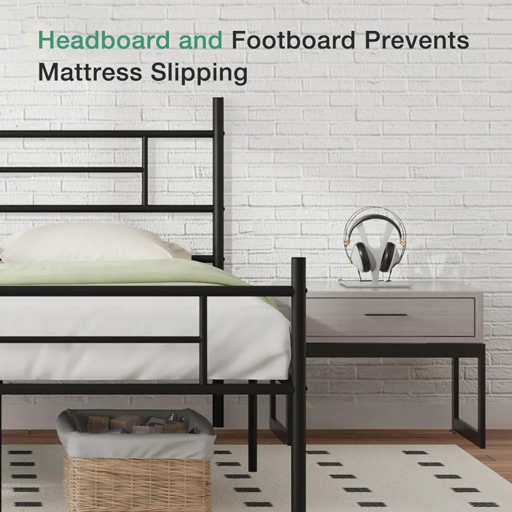 Full Size Bed Frame with Headboard and Footboard,14 Inch Metal Platform ,Under Bed Storage,Strong Metal Slats Support,Bed Frame