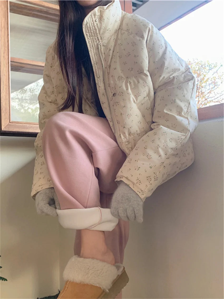 Alien Kitty Sweet Women Coats Cotton Printed Florals Chic Elegant Loose Thicken New Daily Winter All Match High Street Parkas