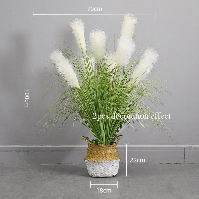 7 Heads Fake Reed Bouquet Silk Onion Grass Large Artificial Tree Wedding Flower Plastic Autumn Plants for Home Party Decoration