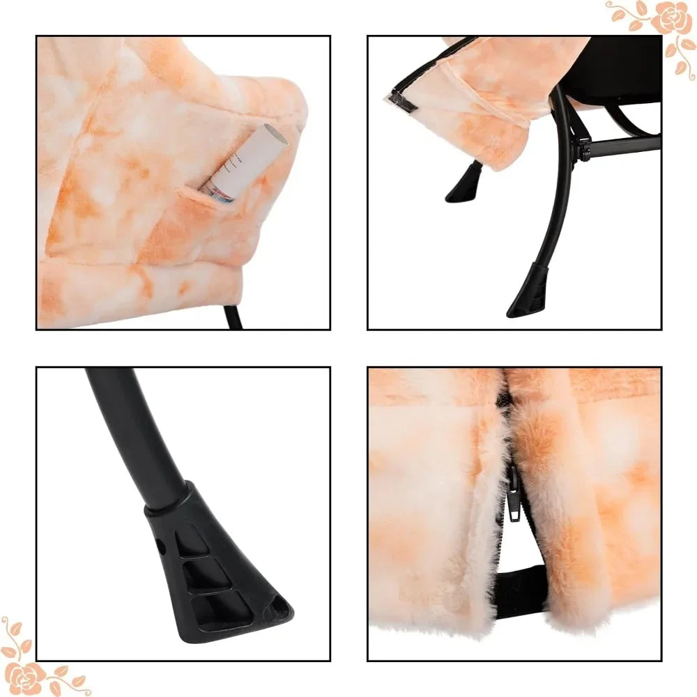 HollyHOME Faux-Fur Lazy Chair with Foldable Ottoman, Accent Comfy Lounge Arm Chair and Folding Footrest Stool Set