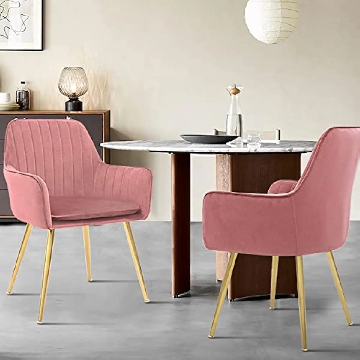 Furniture Modern Living Dining Room Accent Arm Chairs Club Guest with Gold Metal Legs, Set of 2, Pink