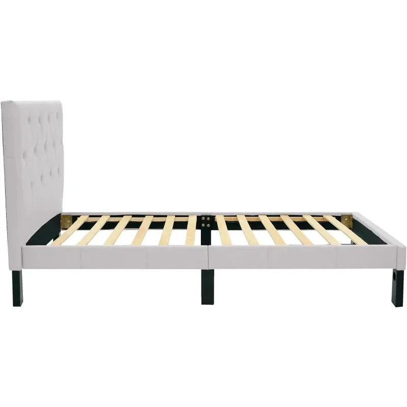 PU Upholstered Platform Bed, Twin, White