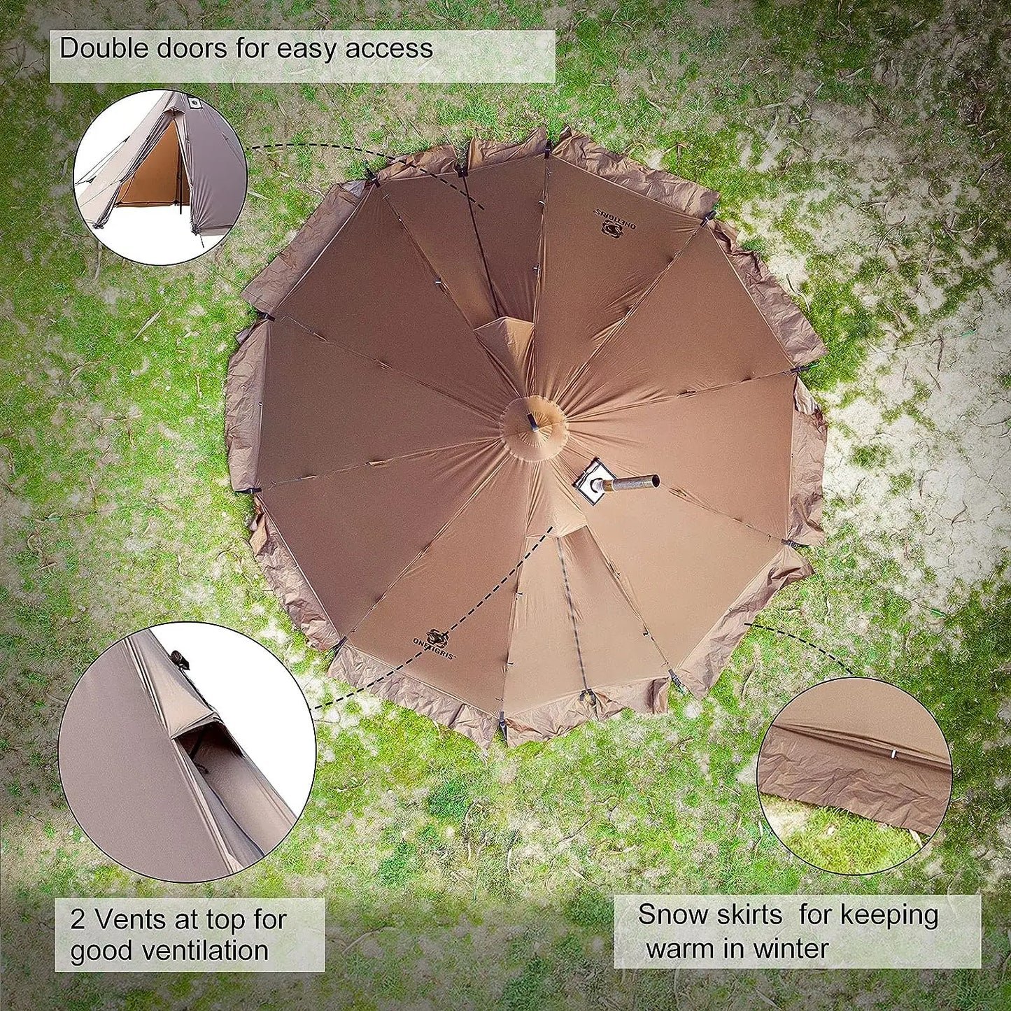 OneTigris Rock Fortress Hot Tent with Stove Jack, 4 Season, 4-6 Person Tipi Tent, Family Tent for Camping Backpacking Huntin