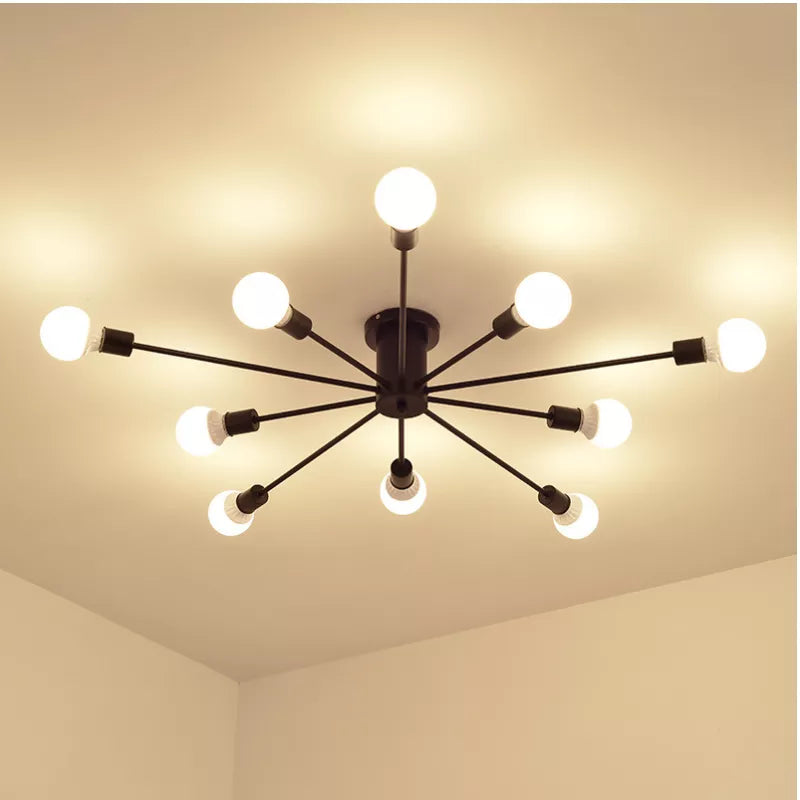 Retro Iron Ceiling Lights Black/White 6/8/10 Sockets Lamp Vintage Spider Chandelier Lighting Fixture for Living Room
