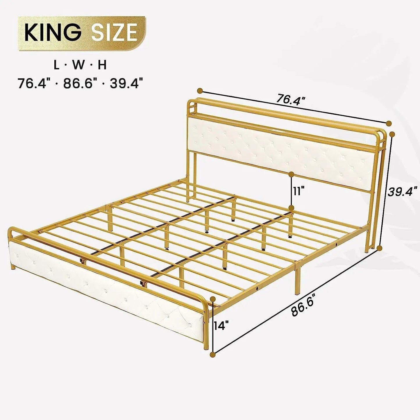 King/Queen Size LED Bed Frame with Storage Headboard with USB and Shelf,Modern style Upholstered Platform Bed Frame,for bedroom