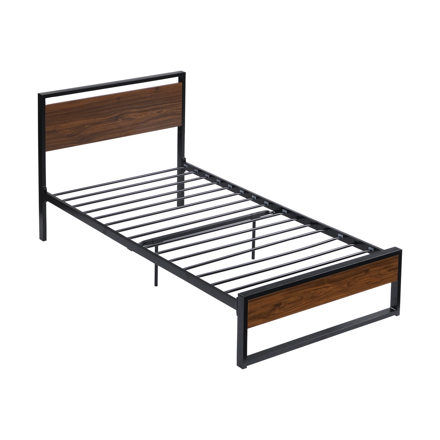 Twin Bed Frame with Wood Headboard and Footboard, Metal Platform Bed Frame with Storage No Box Spring Needed