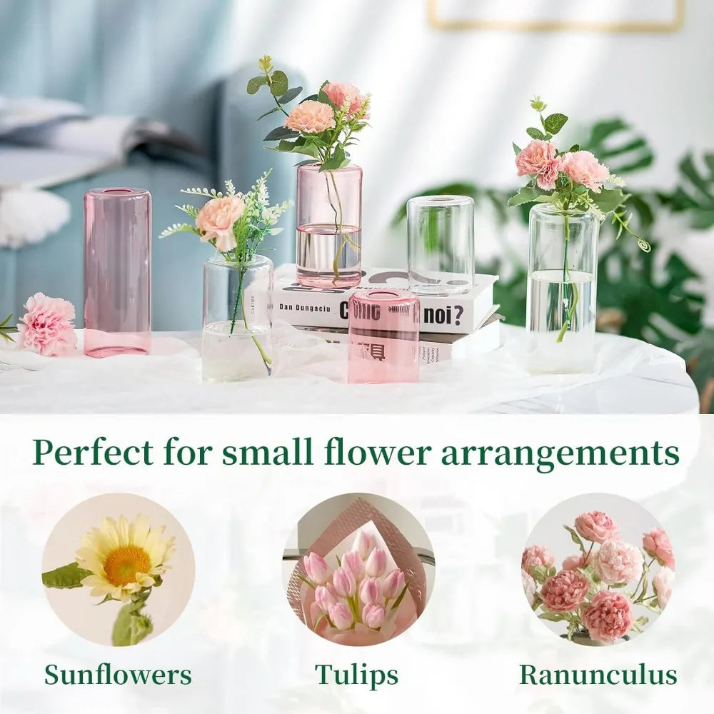 Small Glass Bud Vases for Centerpieces – 6pcs Clear Blown Single Flower Vases Bulk Home Decoration Wedding Table Decoration Vase
