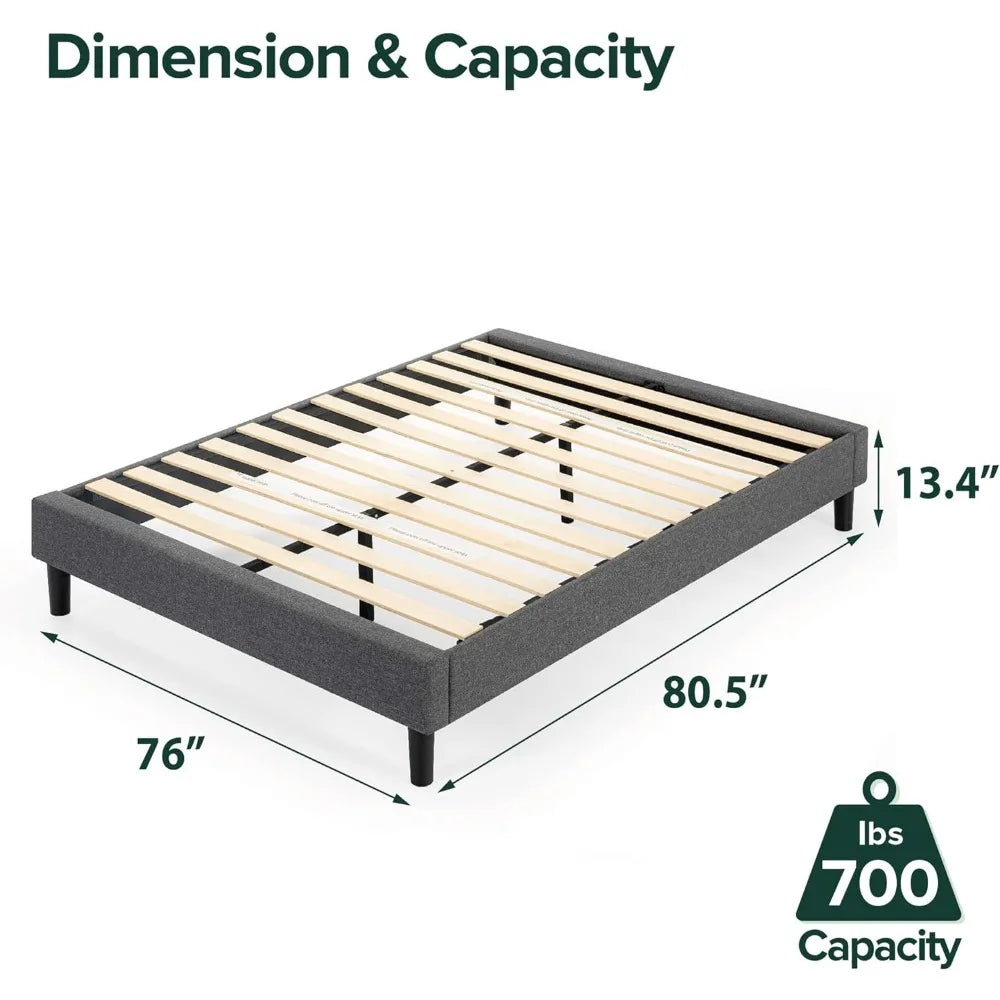 Upholstered Platform Bed Frame Mattress Foundation Wood Slat Support No Box Spring Needed Easy Assembly, Grey