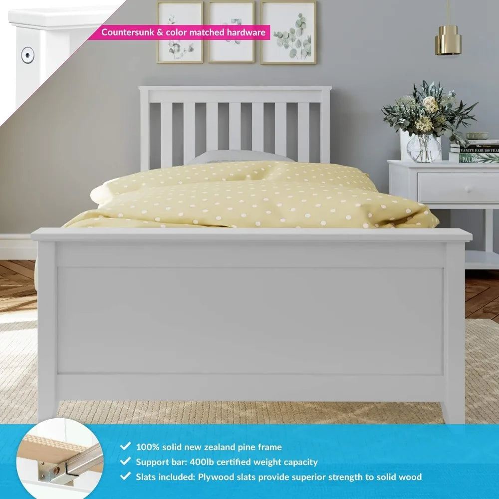 Solid Wood Platform Bed for Kids Easy Assembly No Box Spring Needed Twin Bed Frame With Slatted Headboard Children's Furniture