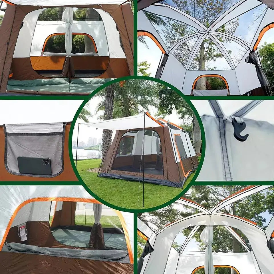 Large Luxury Double Layer 2 Rooms 1 Living Room Family Camping Outdoor Waterproof Tent Gazebo