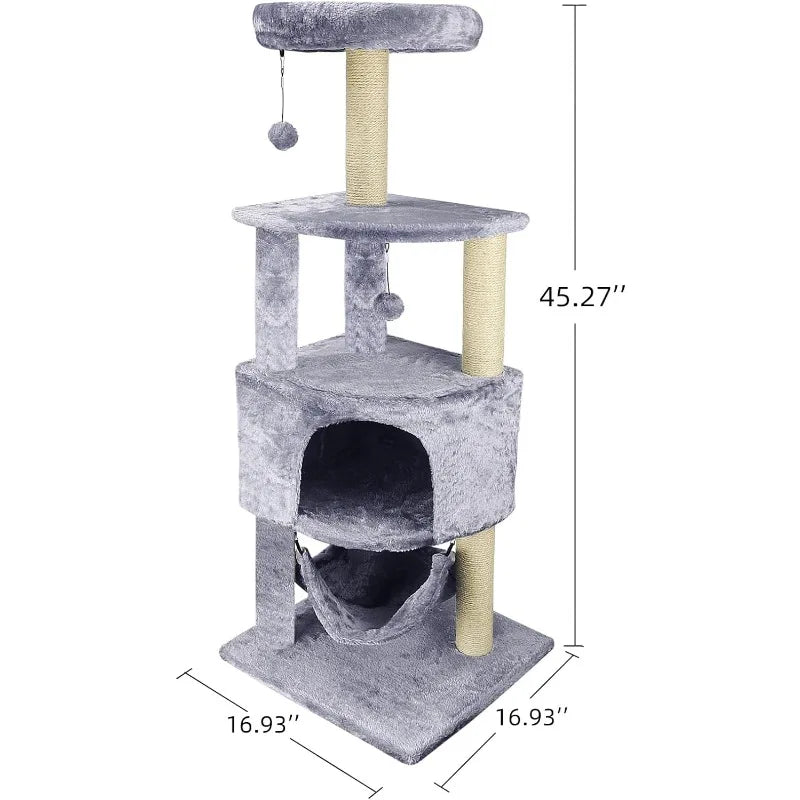 Cat Tree with Scratching Post and Hanging Bed,(Grey /Beige)optional