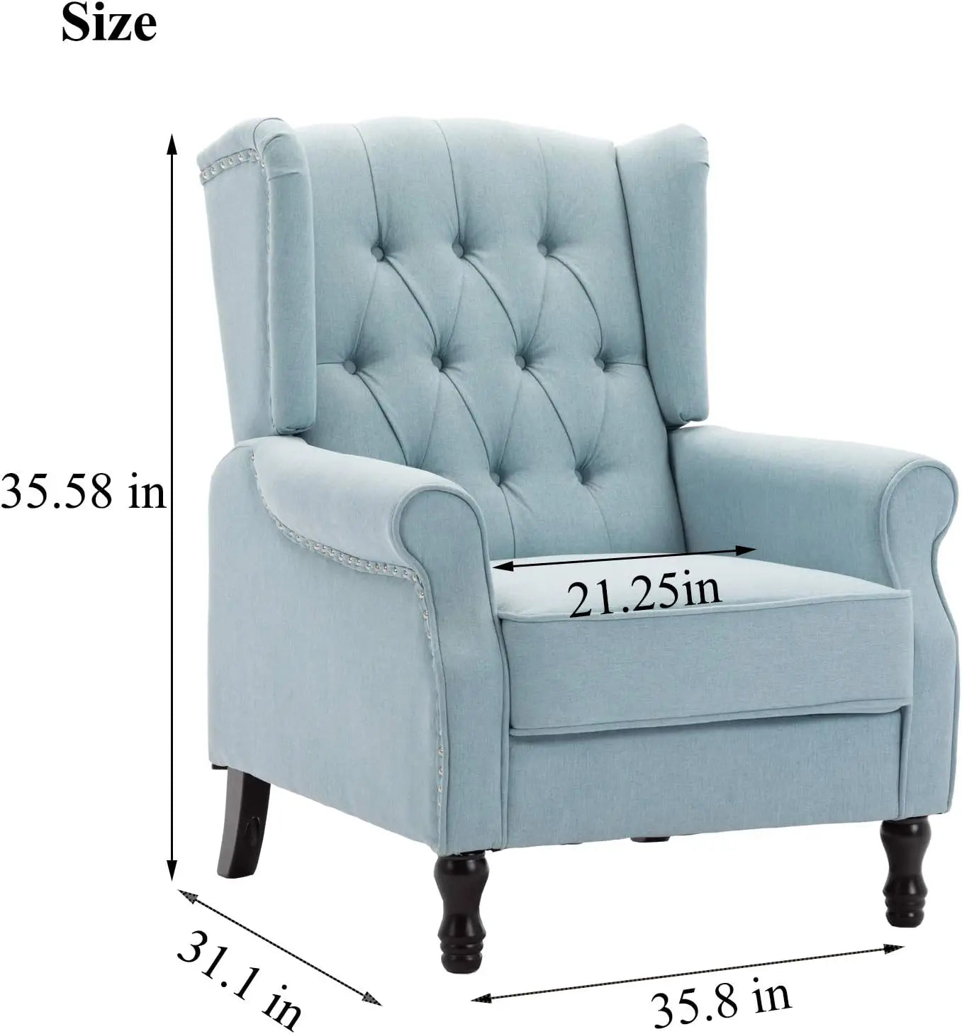 Winged Fabric Modern Accent Chair Tufted Arm Club Chair Linen Single Sofa with Wooden Legs Comfy Upholstered for Rea