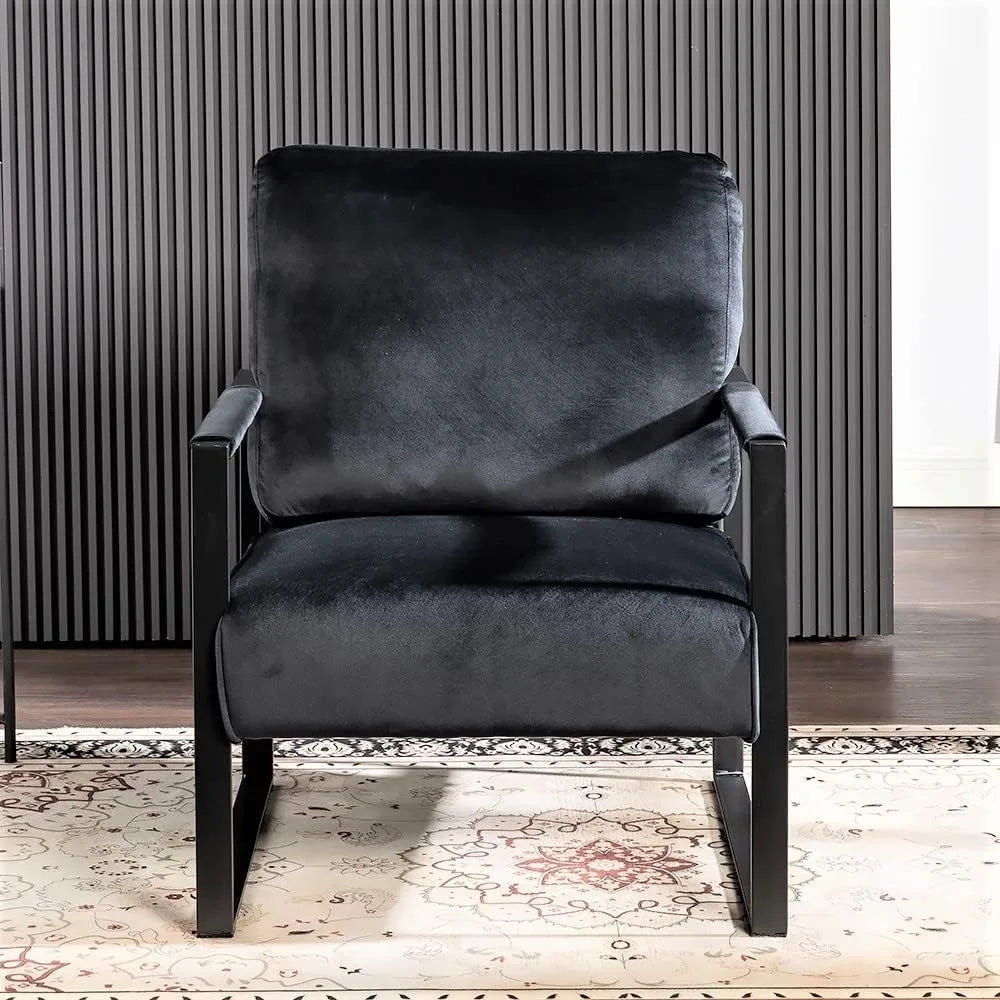 Classic Mid Entury Modern Accent Chair With Durable Square Metal Frame Bedroom Living Room Chairs Blackfreight Free Furniture