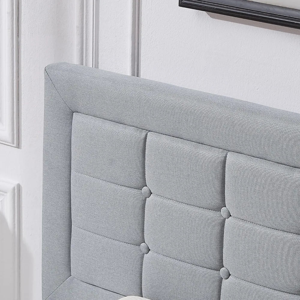 Bed Frame with Adjustable Headboard, Upholstered Button Tufted Platform Bedframe with Wood Slats Support, No Box Spring Needed