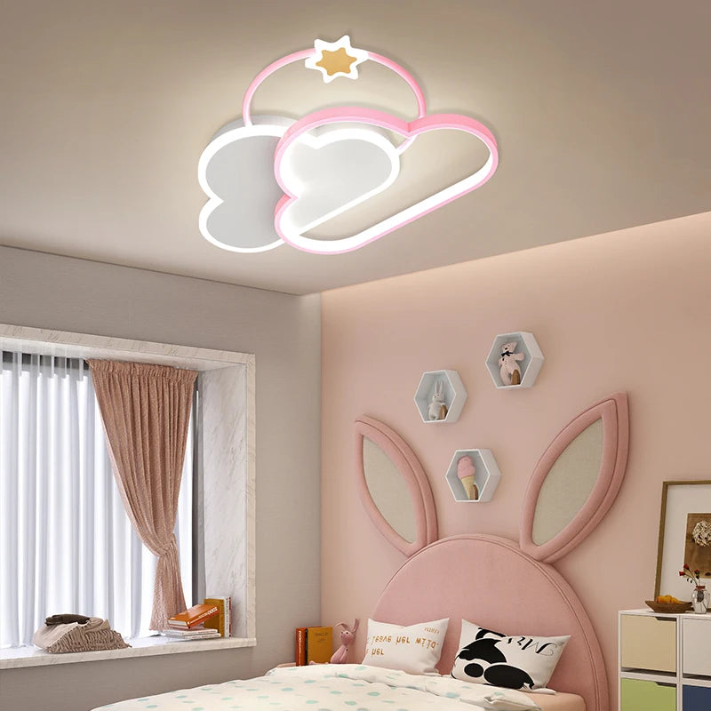 Dimmable Cloud light celing Lamp kids bedroom ceiling light girls Pink Chandelier Children Boys Baby room decor plafonnier led
