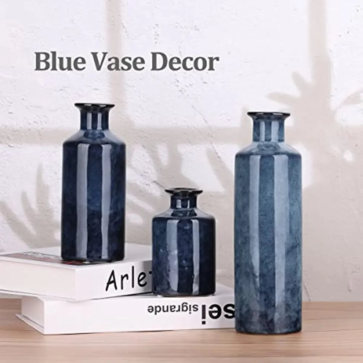 Blue Ceramic Vases Set 3 Blue Small Vase Farmhouse Country Blue Vases Home Decor Living Room Decoration Table Decoration Modern