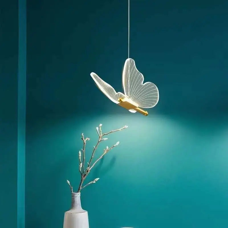 Butterfly Led Chandelier Acrylic Pendant Lamp Bedroom Bedside Indoor Lighting Background Home Deco Hanging Celing Light Fixtures