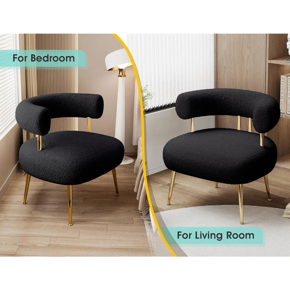 Mid Century Accent Chair, Round Upholstered Barrel Arm Chair for Small Spaces, Fluffy Side Corner Sofa