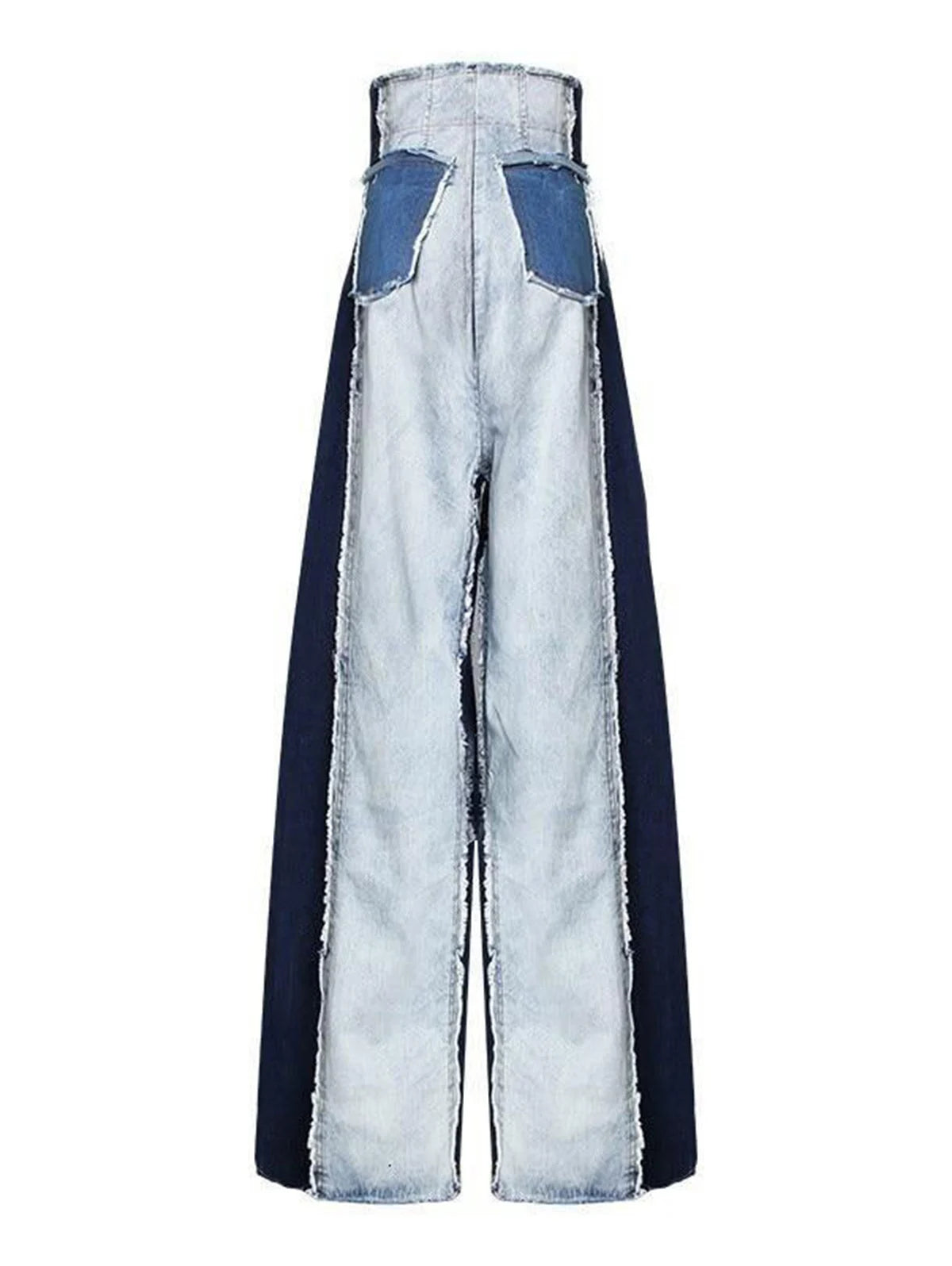 Women High Waist Jeans Patwork Vintage Streetwear Denim Pants Casual Colorblock Patchwork Raw Trim Wide Leg Denim Jeans Trousers