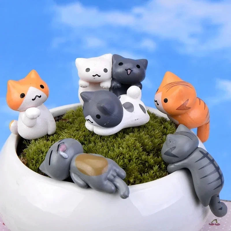 6 Pcs/Set Cartoon Lucky Cat Home Garden Bonsai Decorations Miniatures Gift Lovely Micro Landscape Kitten Miniature Craft