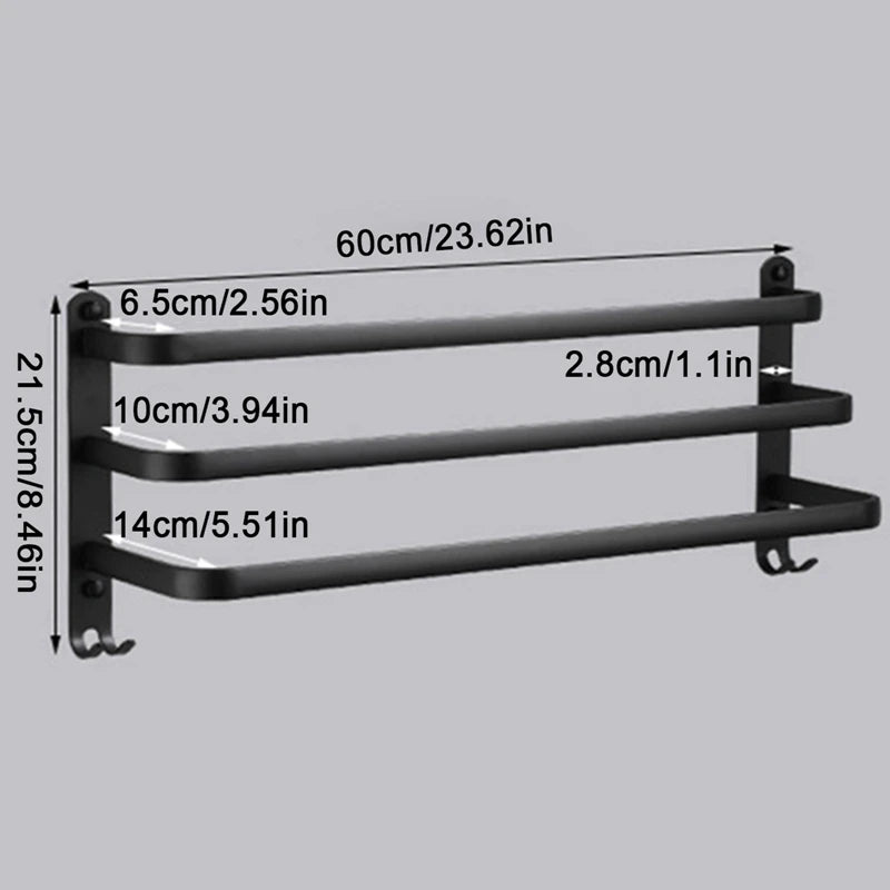Aluminium Towel Rack 2/3 Ladders Storage Organizer With Hook Wall Mounted Space Saving Towel Hanger for Bathroom Kitchen Hotel