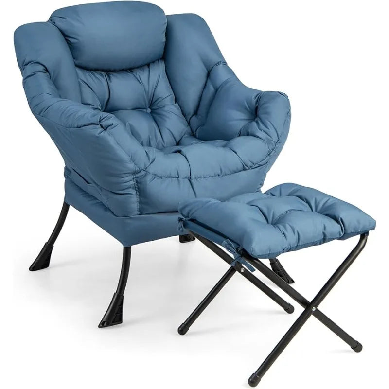 Lazy Chair with Ottoman, Accent Sofa Chair with Folding Footrest, Side Storage Pocket, Upholstered Leisure Lounge Armchair with
