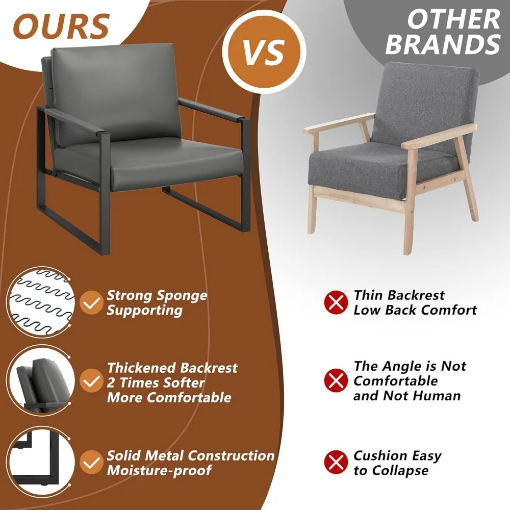 Modern PU Leather Accent Chair Arm Chair with Extra-Thick Padded Backrest and Seat Cushion Sofa Chairs for Living Room Bedroom