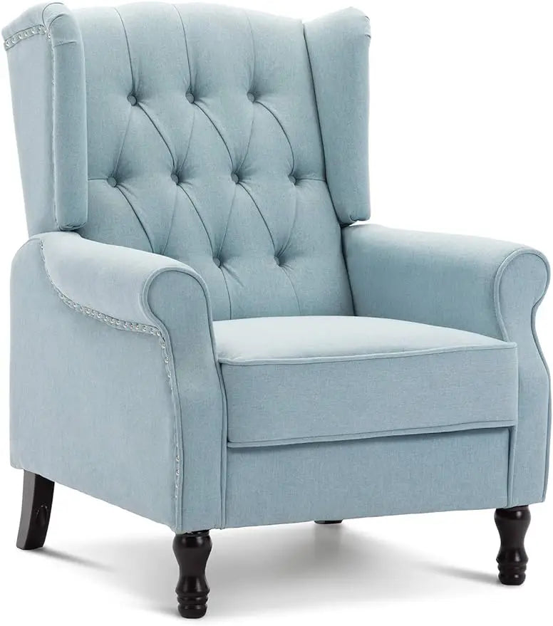Winged Fabric Modern Accent Chair Tufted Arm Club Chair Linen Single Sofa with Wooden Legs Comfy Upholstered for Rea