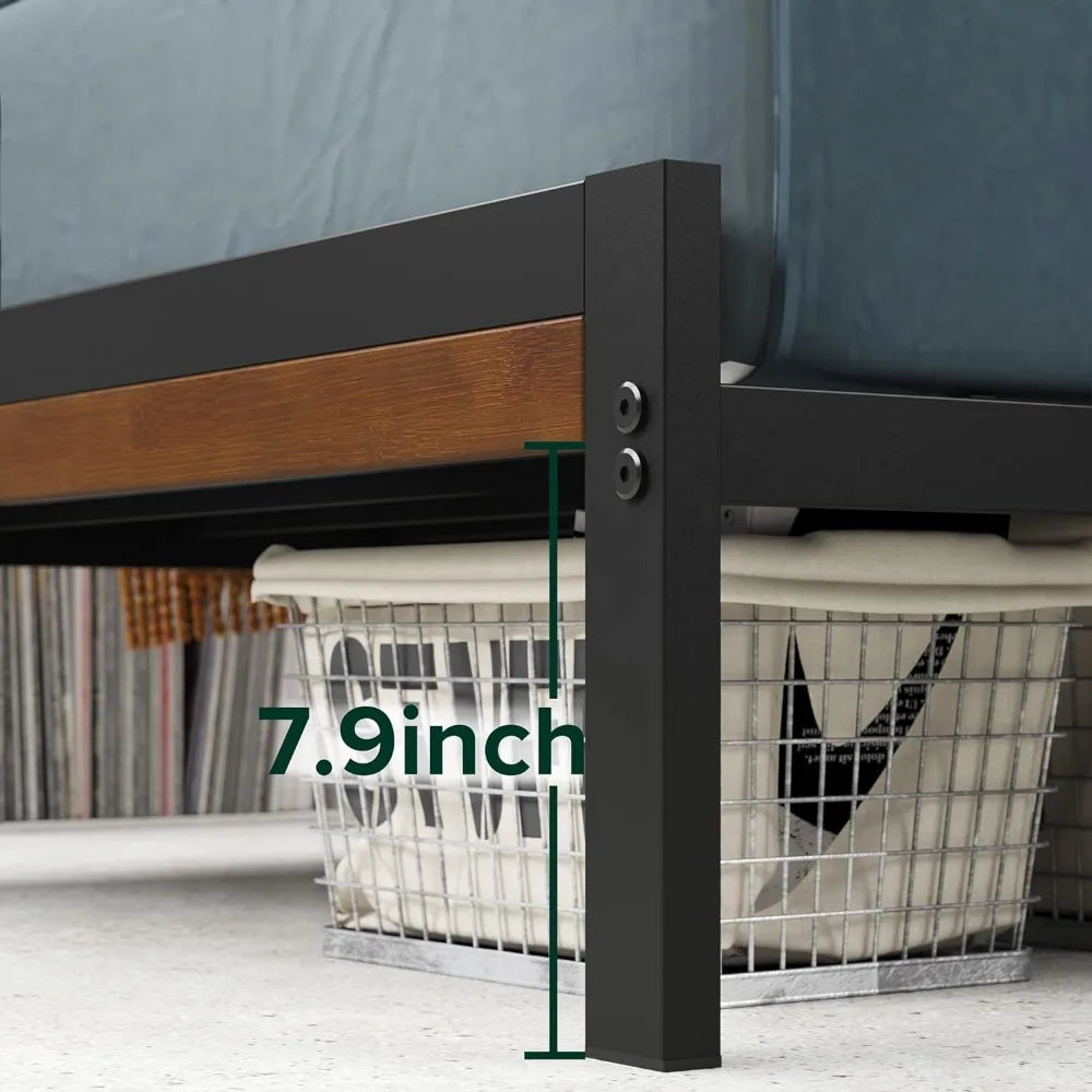 Bamboo and Metal Platform Bed Frame with Headboard / No Box Spring Needed / Easy Assembly, Twin Beds