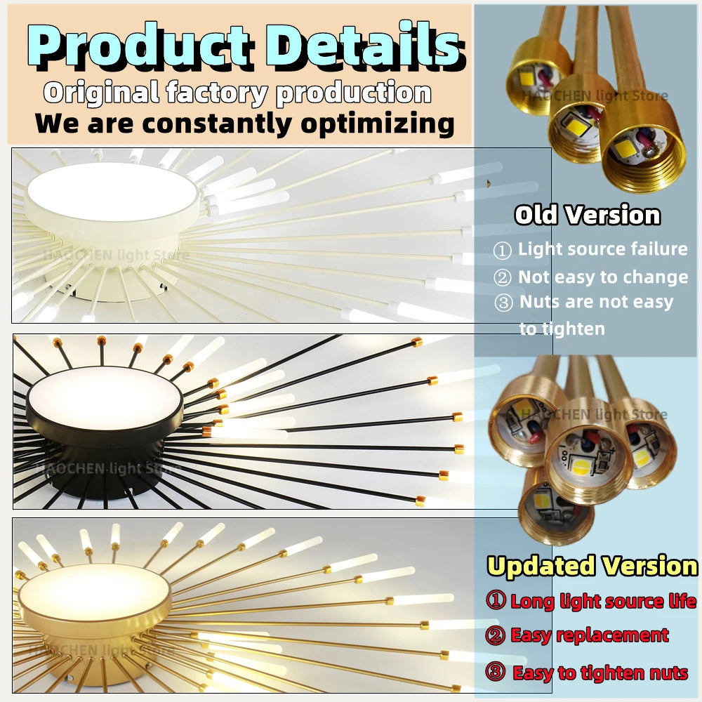 Led Firework Chandelier Dimmable For Living Room Bedroom Milk Yellow Ceiling Chandelier Dining Room LED Ceiling Lamp With Remote
