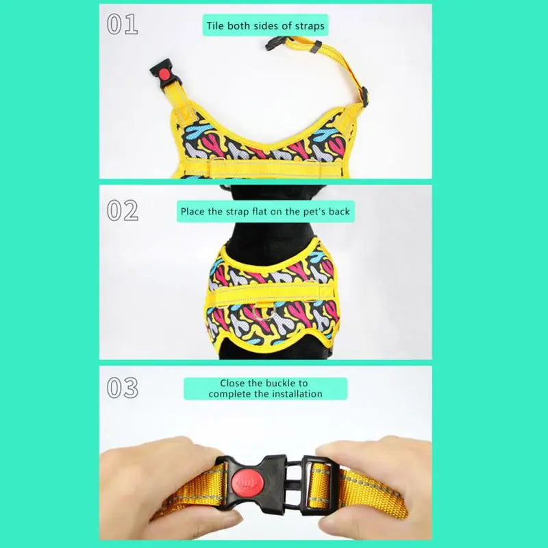 Dog Harness Reflective Adjustable Pet Vest Chest Strap Outdoor Training Walking Lead Harness Leashes