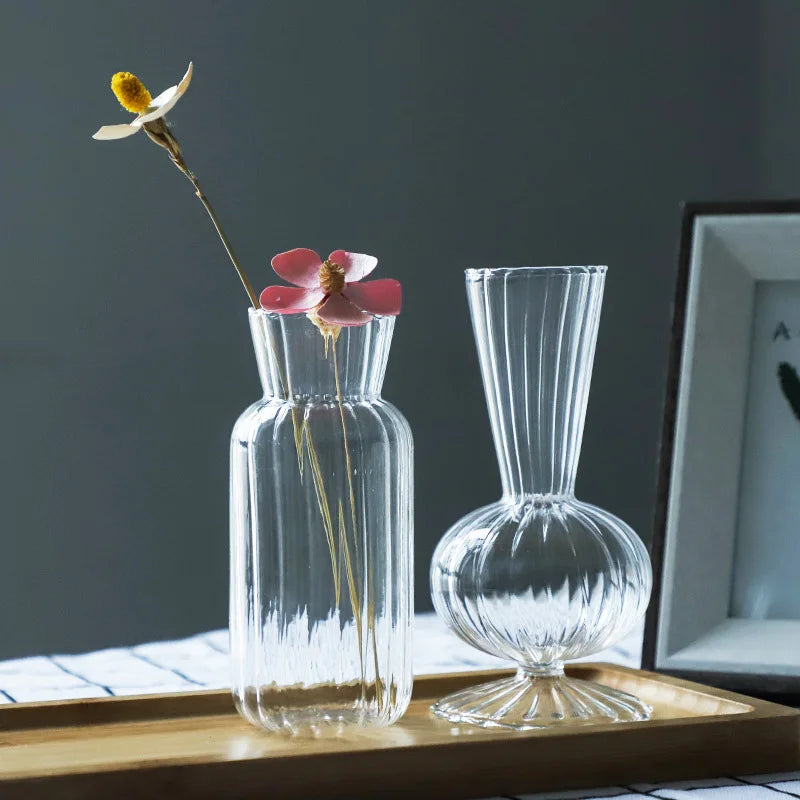 Nordic Style Transparent Glass Flower Vase Flower Bottle Ornaments Creative Hydroponic Pot Home Living Room Table Decorations