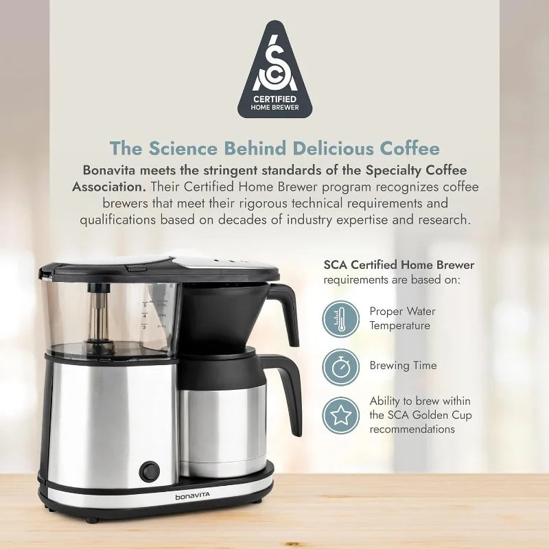 Bonavita 5 Cup Drip Coffee Maker Machine, One-Touch Pour Over Brewing w/Double Wall Thermal Carafe, SCA Certified, 1100 Watt