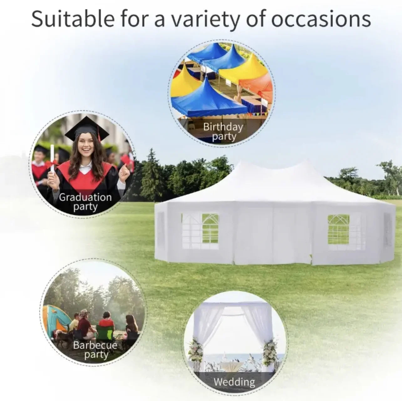 29' x 21' Round Wedding Tent Party Reception Gazebo Canopy Tent - 10 Wall Panel White Large Awning