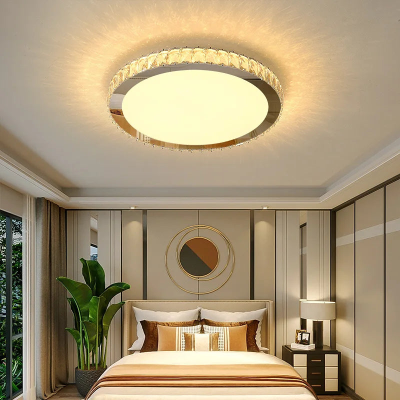 Nordic Light Luxury K9 Crystal Round Ceiling Lamp Romantic Warm Square Bedroom Living Room LED Home Lighting