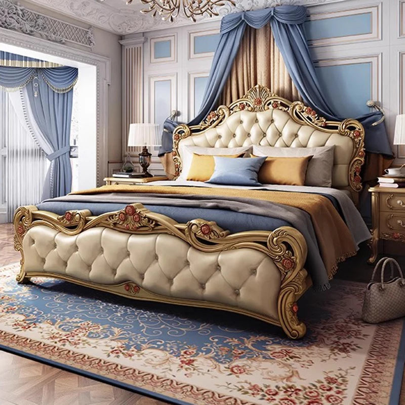 High End Master Bed Queen Wooden Princess Bedframe Luxury Bed Double Set Wooden Muebles Para Dormitorio Nordic Furniture