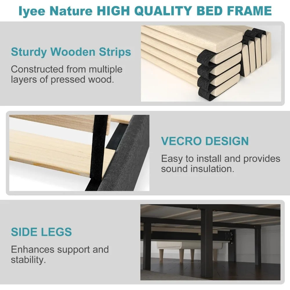 Twin Bed Frame Upholstered Platform with Headboard and Strong Wooden Slats, Strong Weight Capacity, Non-Slip and Noise-Free