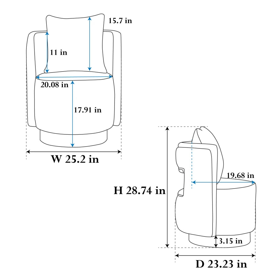 Accent Barrel Chair,25.2'' Wide Swivel Chair,Modern Curved Tufted Back Chair With Gold Metal Base,For Living Room,Bedroom,Hotel