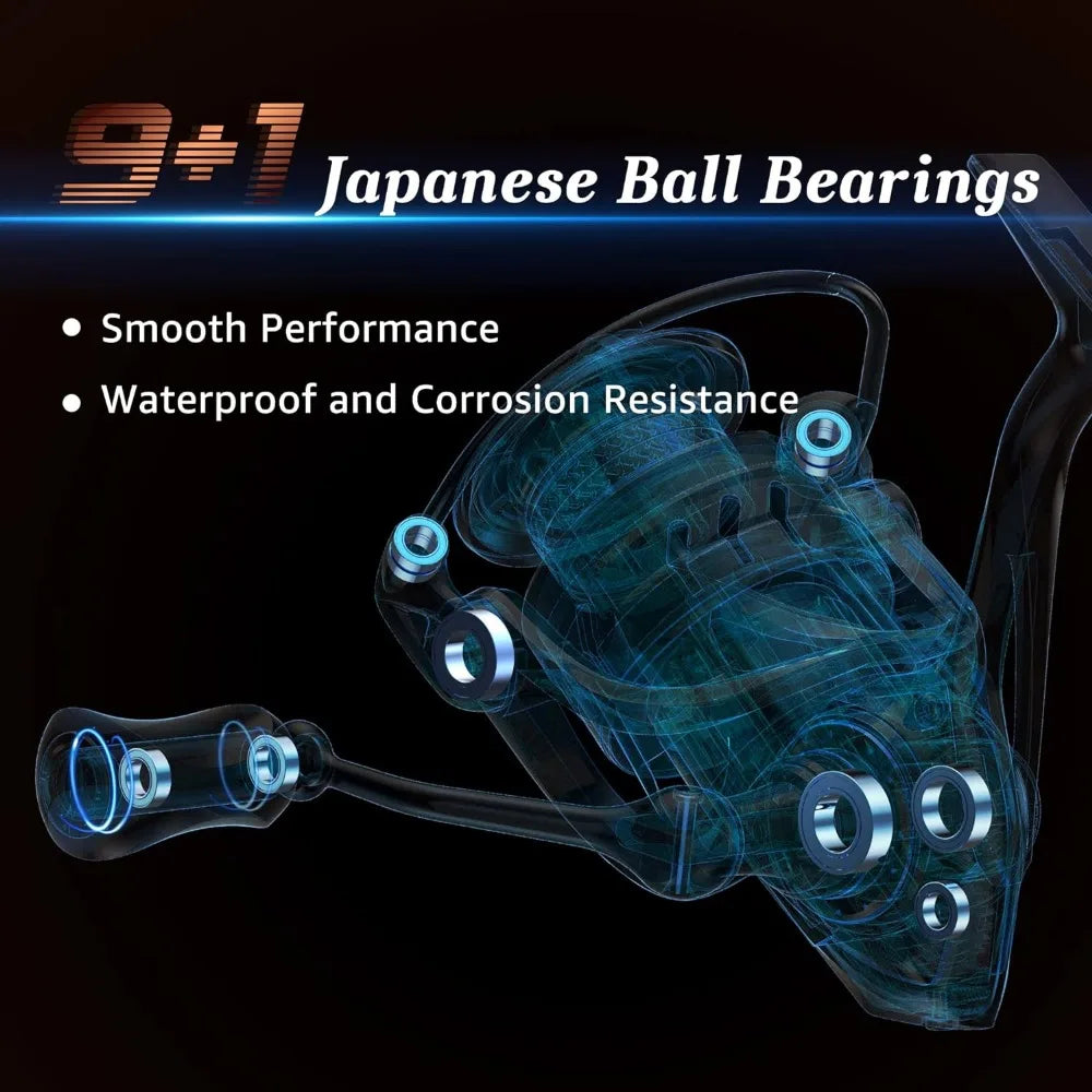 9+1 BB Fishing Reel with Lightweight Magnesium Frame, Smooth Powerful Spinning Reels with High-Speed 6.2:1 Gear Ratio