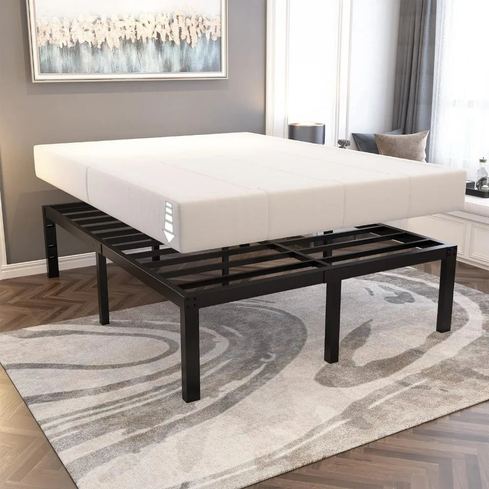 Bed frame/4000 pound heavy-duty frame with steel plate support/18 inch high and sturdy platform metal bed frame