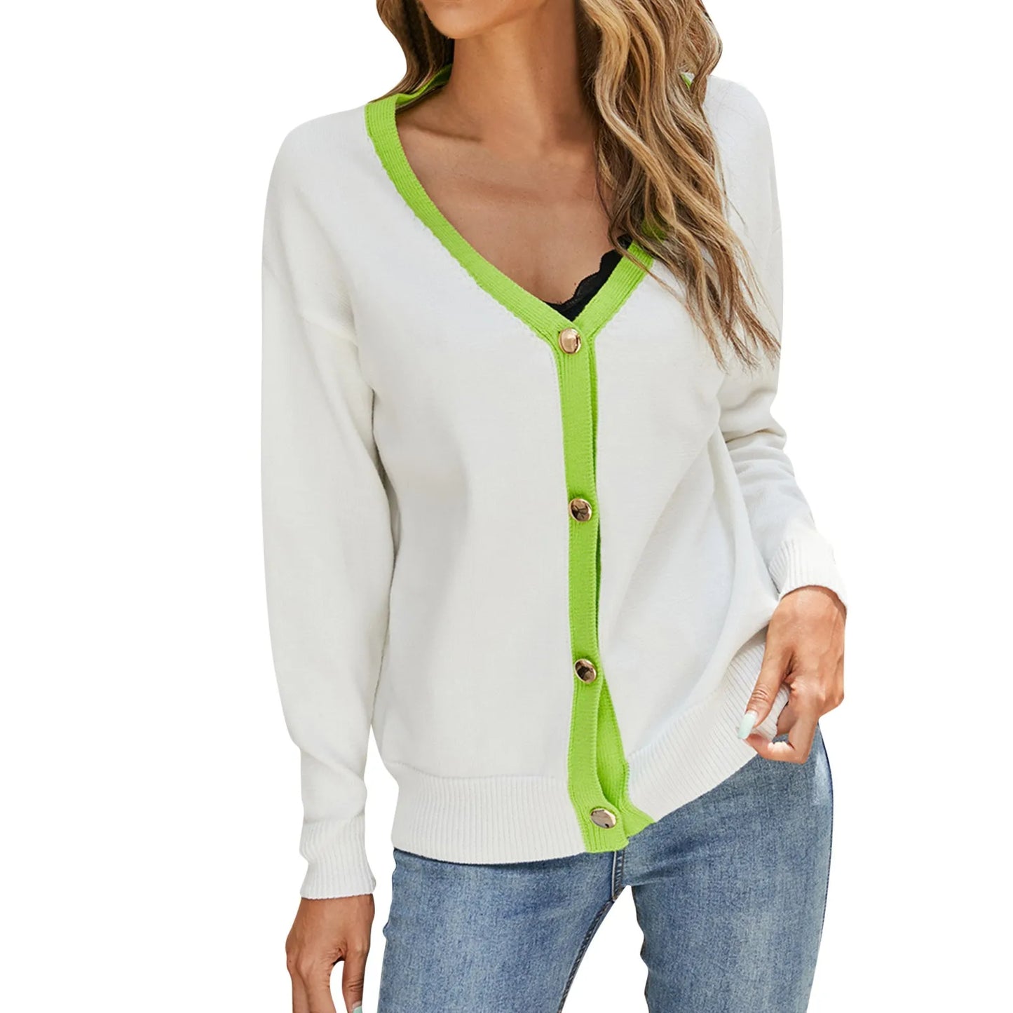 Women Casual Single Breasted V Neck Long Sleeve Sweater Fashion Match All Cardigan Jacket