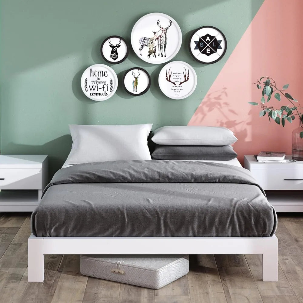 Arnav Metal Platform Bed Frame / Wood Slat Support / No Box Spring Needed / Easy Assembly, White, Full