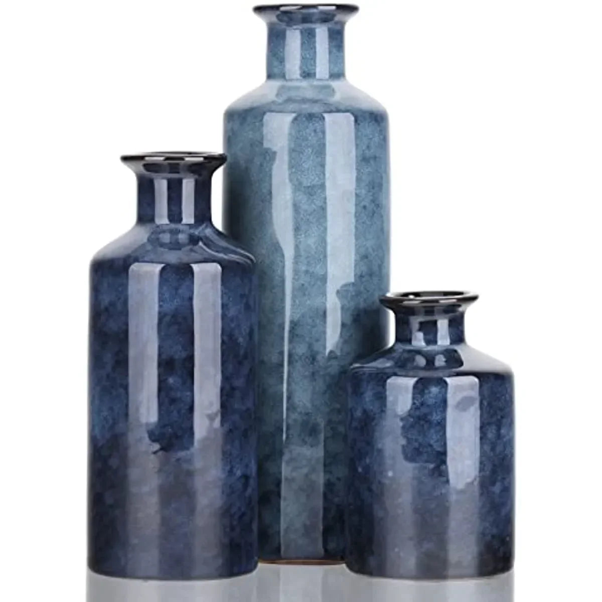 Blue Ceramic Vases Set 3 Blue Small Vase Farmhouse Country Blue Vases Home Decor Living Room Decoration Table Decoration Modern