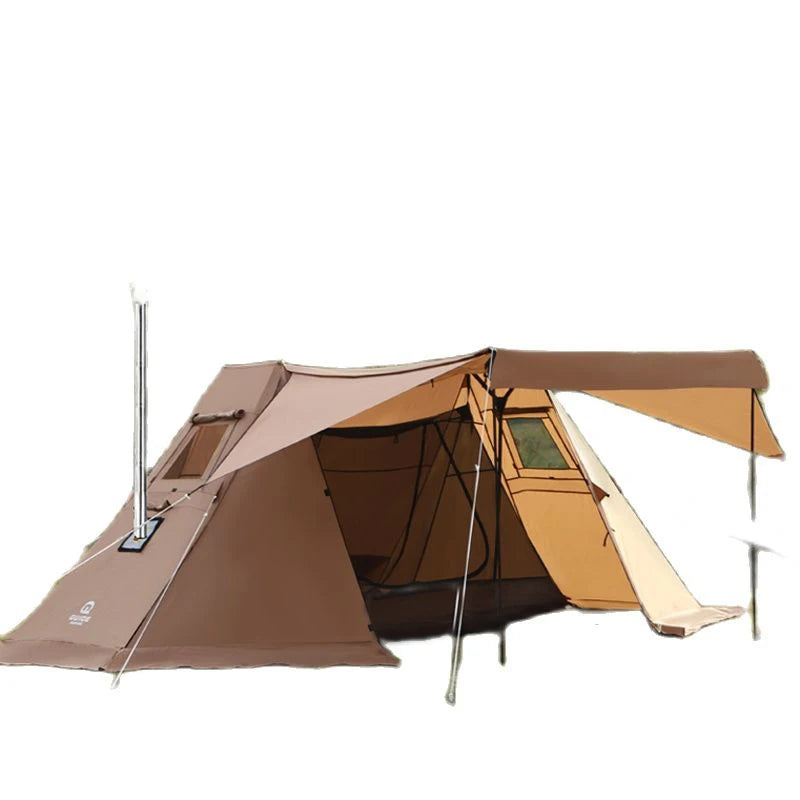 Double Peak Tent with Chimney Hole 300D Oxford Waterproof Sunscreen Outdoor Camping Cooking Glamping Tourist Sanctuary Shelter