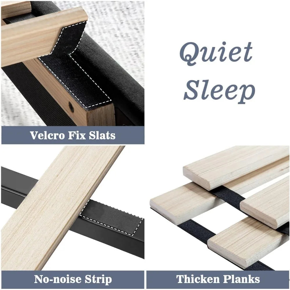 Bed Frame/Velvet Upholstered Bed Frame with Vertical Channel Tufted Headboard, Strong Wooden Slats, Platform Bed Frame
